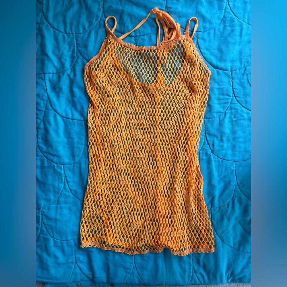 Orange Mesh Cover-Up Dress